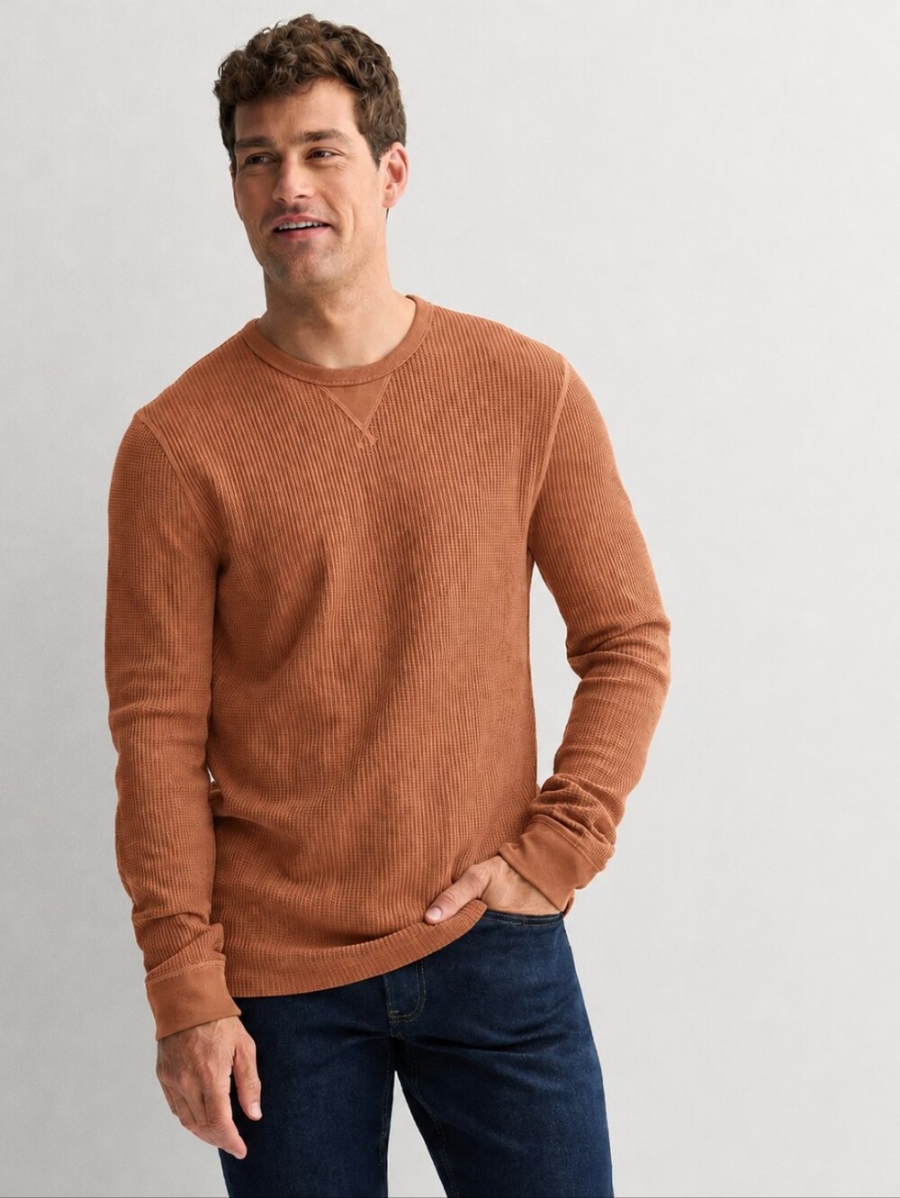Mens Long Sleeve Waffle Thermal Tee - Size 2XL Tan Rust 🆕 Sonoma 🔥
